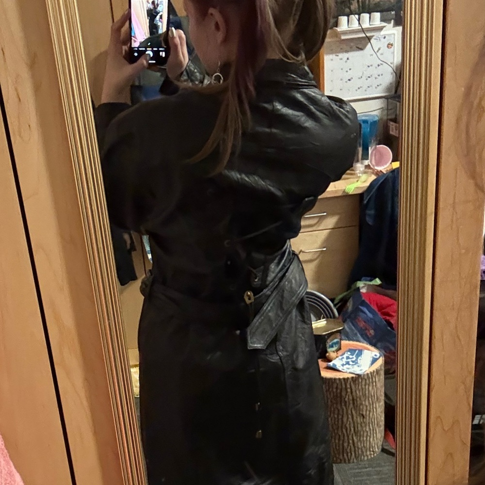 Genuine leather corset back trench coat